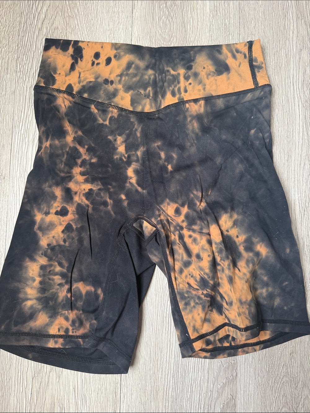 High-Rise Tie-Dye Bike Shorts in Black & Orange